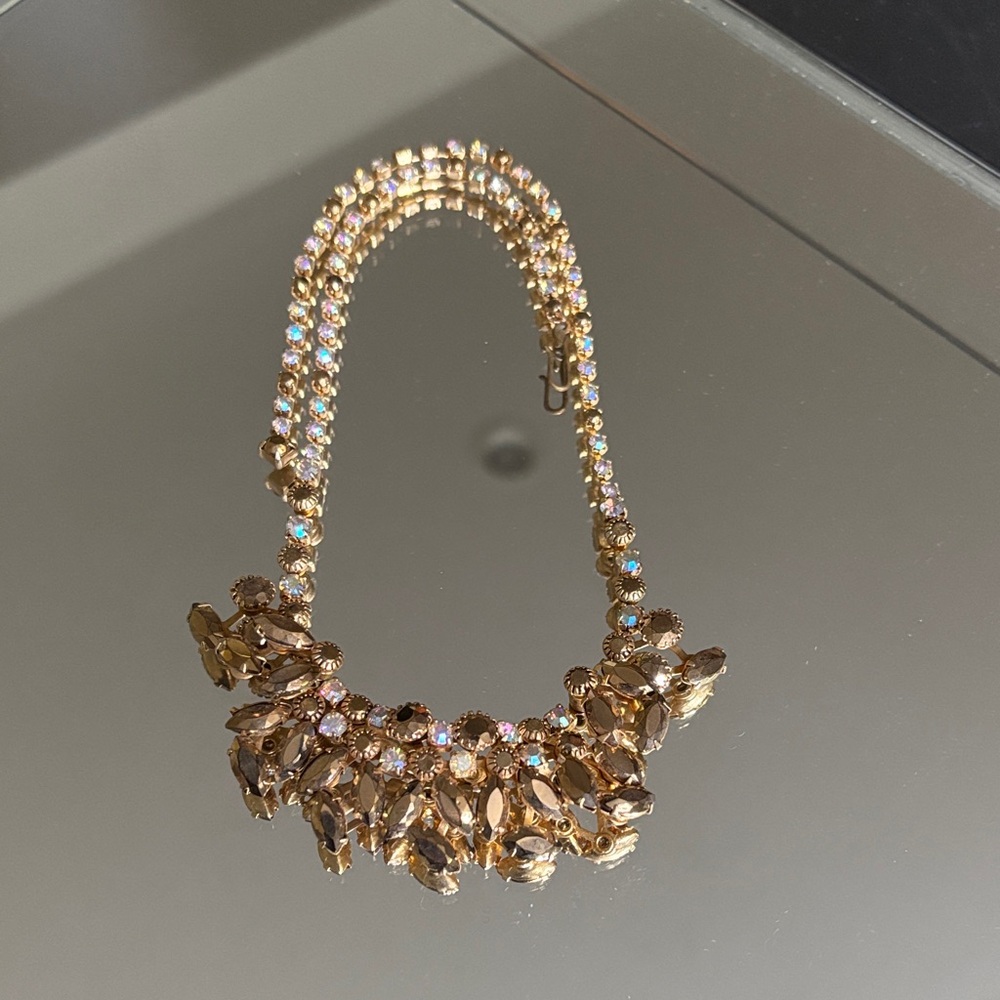 Vintage Rhonestone Gold and Arora Borealis Statement Necklace